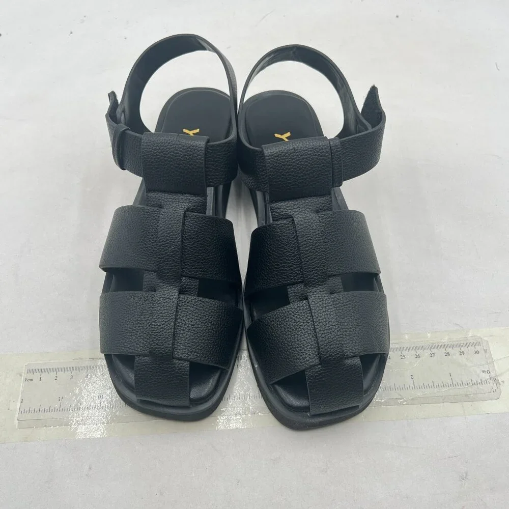 YDN Black Strappy Sandals Round Toe Platform Heels Adjustable Strap Summer Shoes